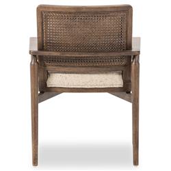 Xander Rustic Lodge Brown Woven Cane Taupe Upholstered Linen Dining Arm Chair|