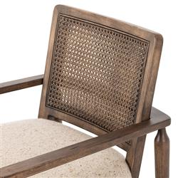 Xander Rustic Lodge Brown Woven Cane Taupe Upholstered Linen Dining Arm Chair|