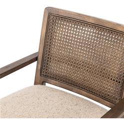 Xander Rustic Lodge Brown Woven Cane Taupe Upholstered Linen Dining Arm Chair|