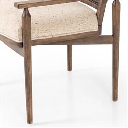 Xander Rustic Lodge Brown Woven Cane Taupe Upholstered Linen Dining Arm Chair|