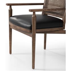 Xander Rustic Lodge Brown Woven Cane Black Upholstered Leather Dining Arm Chair|