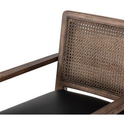 Xander Rustic Lodge Brown Woven Cane Black Upholstered Leather Dining Arm Chair|