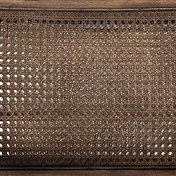 Xander Rustic Lodge Brown Woven Cane Black Upholstered Leather Dining Arm Chair|