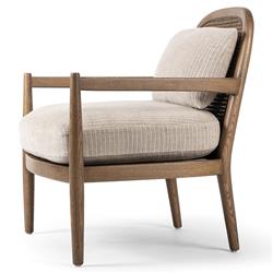 Sarah Coastal Beach Beige Stripe Woven Cane Oak Arm Chair|