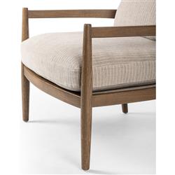 Sarah Coastal Beach Beige Stripe Woven Cane Oak Arm Chair|