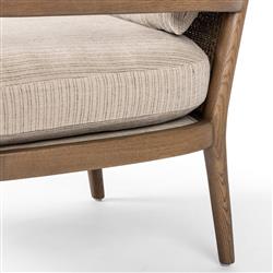 Sarah Coastal Beach Beige Stripe Woven Cane Oak Arm Chair|