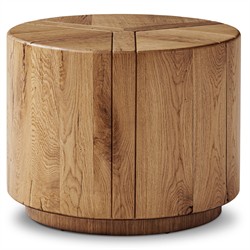 Reese Rustic Lodge Natural Reclaimed Oak Round Drum End Table|