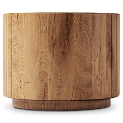 Reese Rustic Lodge Natural Reclaimed Oak Round Drum End Table|