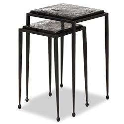 Fector Industrial Smoked Black Glass Iron Square Nesting End Table - Set of 2|