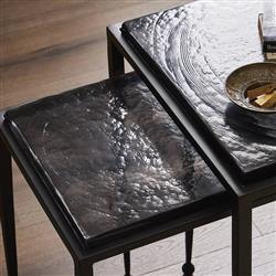 Fector Industrial Smoked Black Glass Iron Square Nesting End Table - Set of 2|