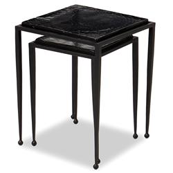 Fector Industrial Smoked Black Glass Iron Square Nesting End Table - Set of 2|