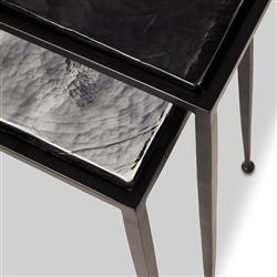 Fector Industrial Smoked Black Glass Iron Square Nesting End Table - Set of 2|