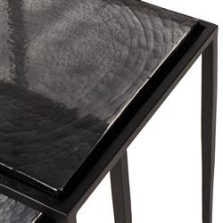 Fector Industrial Smoked Black Glass Iron Square Nesting End Table - Set of 2|