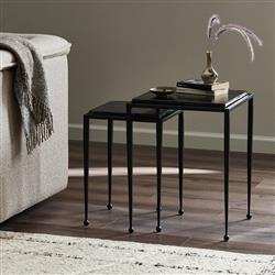 Fector Industrial Smoked Black Glass Iron Square Nesting End Table - Set of 2|