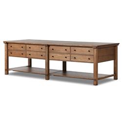 Gavin Rustic Brown Oak Rectangular Kitchen Island - 118"W|