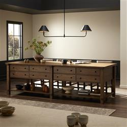 Gavin Rustic Brown Oak Rectangular Kitchen Island - 118"W|