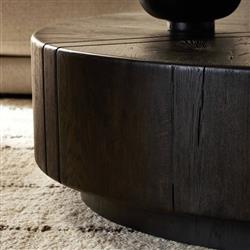 Reese Modern Classic Dark Brown Reclaimed Oak Drum Coffee Table|
