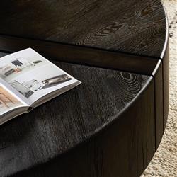 Reese Modern Classic Dark Brown Reclaimed Oak Drum Coffee Table|