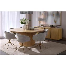 Palmerston Modern Natural Oak Brushed Gold Steel Round Dining Table - 68"W|