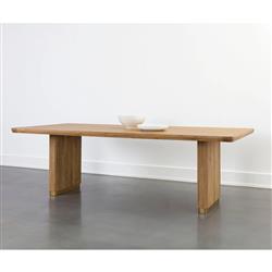 Palmerston Natural Oak Brushed Gold Steel Rectangular Dining Table - 96"W|