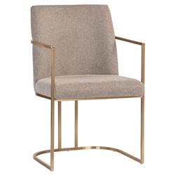 Aliyah Oyster Shell Upholstered Antique Brass Steel Dining Arm Chair|