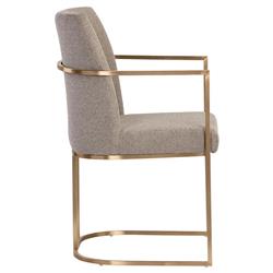 Aliyah Oyster Shell Upholstered Antique Brass Steel Dining Arm Chair|