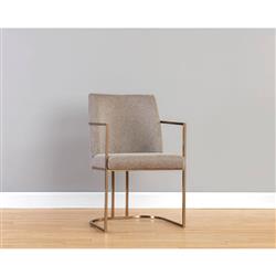 Aliyah Oyster Shell Upholstered Antique Brass Steel Dining Arm Chair|