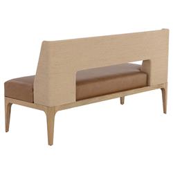 Luther Cognac Faux Leather Woven Rope Back Natural Oak Bench|