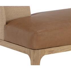 Luther Cognac Faux Leather Woven Rope Back Natural Oak Bench|