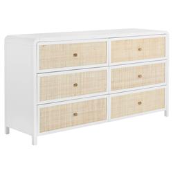 Brennan Coastal Beach Natural Woven Rattan White Oak Wood Double Dresser|