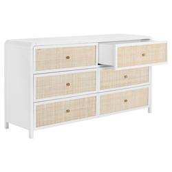 Brennan Coastal Beach Natural Woven Rattan White Oak Wood Double Dresser|