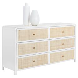 Brennan Coastal Beach Natural Woven Rattan White Oak Wood Double Dresser|