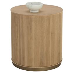 Palmerston Modern Classic Natural Oak Brushed Gold Steel Round Side Table|