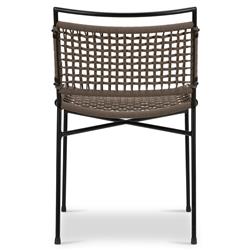Burton Coastal Beach Brown Woven Rope Black Iron Outdoor Dining Side Chair|