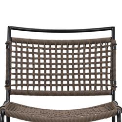 Burton Coastal Beach Brown Woven Rope Black Iron Outdoor Dining Side Chair|