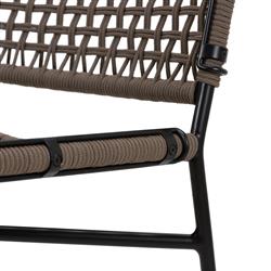 Burton Coastal Beach Brown Woven Rope Black Iron Outdoor Dining Side Chair|