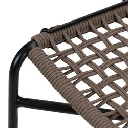 Burton Coastal Beach Brown Woven Rope Black Iron Outdoor Dining Side Chair|