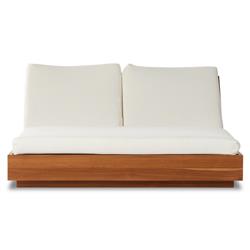 Kisha Modern Classic Cream Upholstered Natural Teak Outdoor Double Chaise|