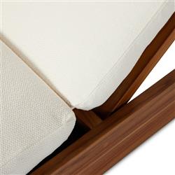 Kisha Modern Classic Cream Upholstered Natural Teak Outdoor Double Chaise|