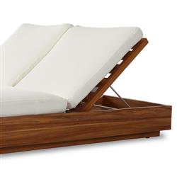 Kisha Modern Classic Cream Upholstered Natural Teak Outdoor Double Chaise|