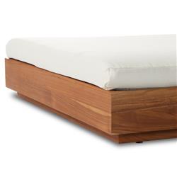 Kisha Modern Classic Cream Upholstered Natural Teak Outdoor Double Chaise|