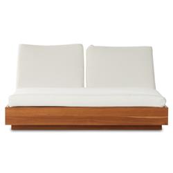 Kisha Modern Classic Cream Upholstered Natural Teak Outdoor Double Chaise|