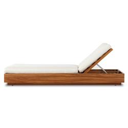 Kisha Modern Classic Cream Upholstered Natural Teak Outdoor Double Chaise|