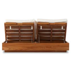 Kisha Modern Classic Cream Upholstered Natural Teak Outdoor Double Chaise|
