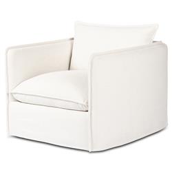 Andrew Modern Off White Upholstered Linen Outdoor Swivel Arm Chair|