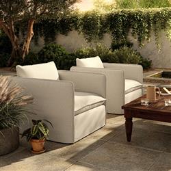Andrew Modern Off White Upholstered Linen Outdoor Swivel Arm Chair|