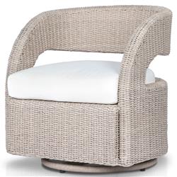 Alexander Coastal Off White Upholstered Beige Wicker Outdoor Swivel Arm Chair|