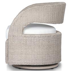 Alexander Coastal Off White Upholstered Beige Wicker Outdoor Swivel Arm Chair|
