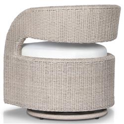 Alexander Coastal Off White Upholstered Beige Wicker Outdoor Swivel Arm Chair|