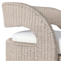 Alexander Coastal Off White Upholstered Beige Wicker Outdoor Swivel Arm Chair|